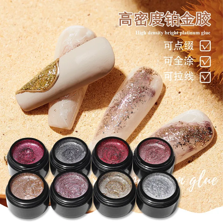 繁星高密铂金胶美甲高密度爆闪拉线勾边彩绘胶拉线胶璀璨超闪银色