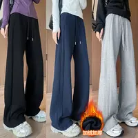 高级感加绒阔腿裤子女款爆款2024新款秋冬显瘦宽松直筒高腰网红厚