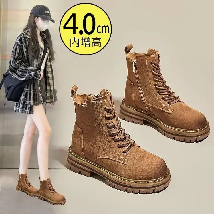 女式短靴增高真皮马丁靴秋冬复古西部牛仔靴子小个子大黄靴秋冬