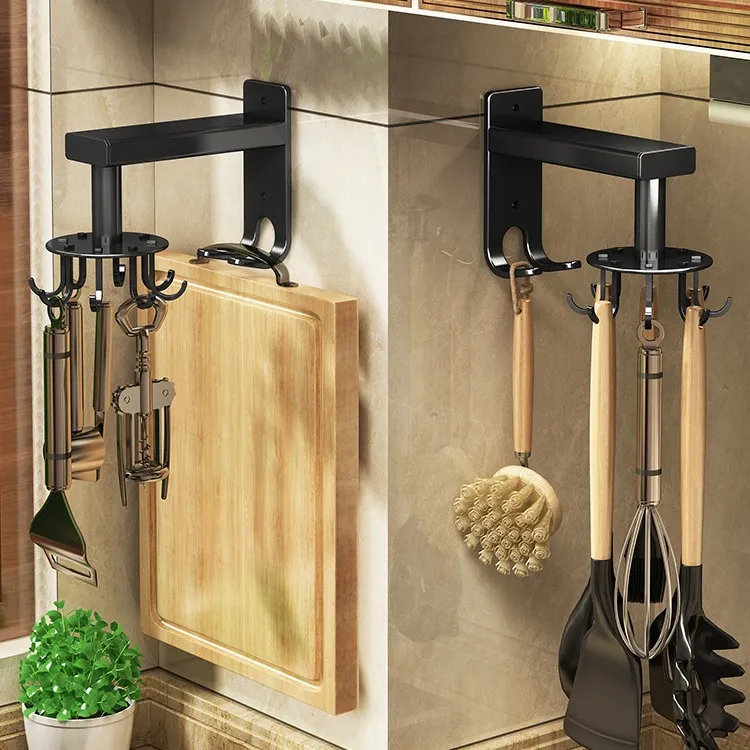 厨房壁挂式锅铲勺子挂架厨具收纳架免打孔旋转挂钩挂杆置物架神器