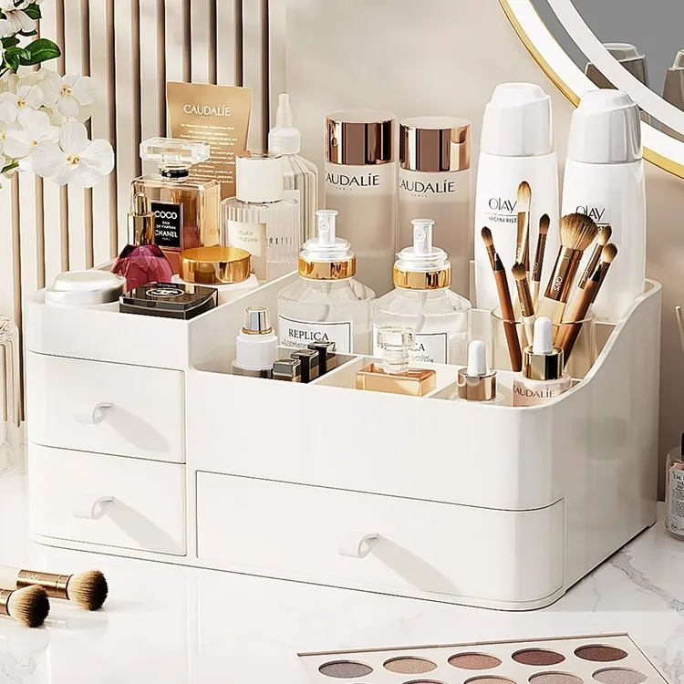 优勤化妆品收纳盒桌面梳妆台置物架抽屉护肤品口红整理箱防尘分格