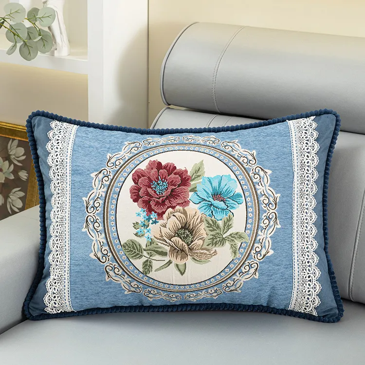 欧式沙发抱枕刺绣提花靠垫长方形抱枕套客厅靠枕含芯大靠背垫北欧