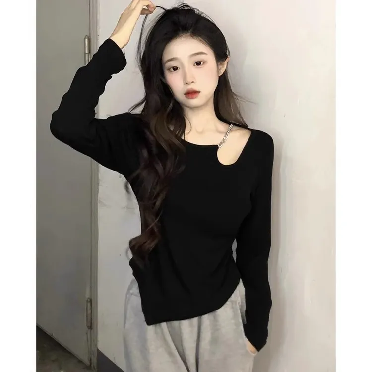 2024春秋季新款韩版长袖T恤女设计感小众辣妹镂空内搭打底衫上衣