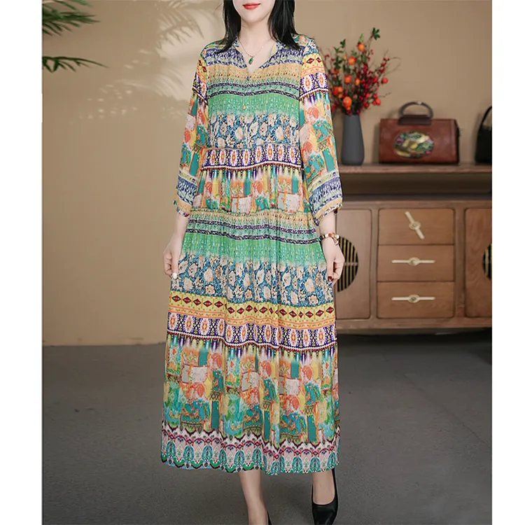 文艺气质春季新品连帽印花宽松连衣裙