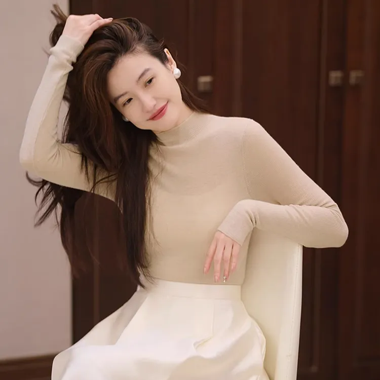 修身显瘦半高领针织衫百搭长袖t恤女内搭打底衫B2662