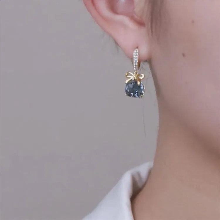 925银耳饰 韩国气质时尚蝴蝶结水晶耳环耳钉精致百搭小耳扣轻奢耳