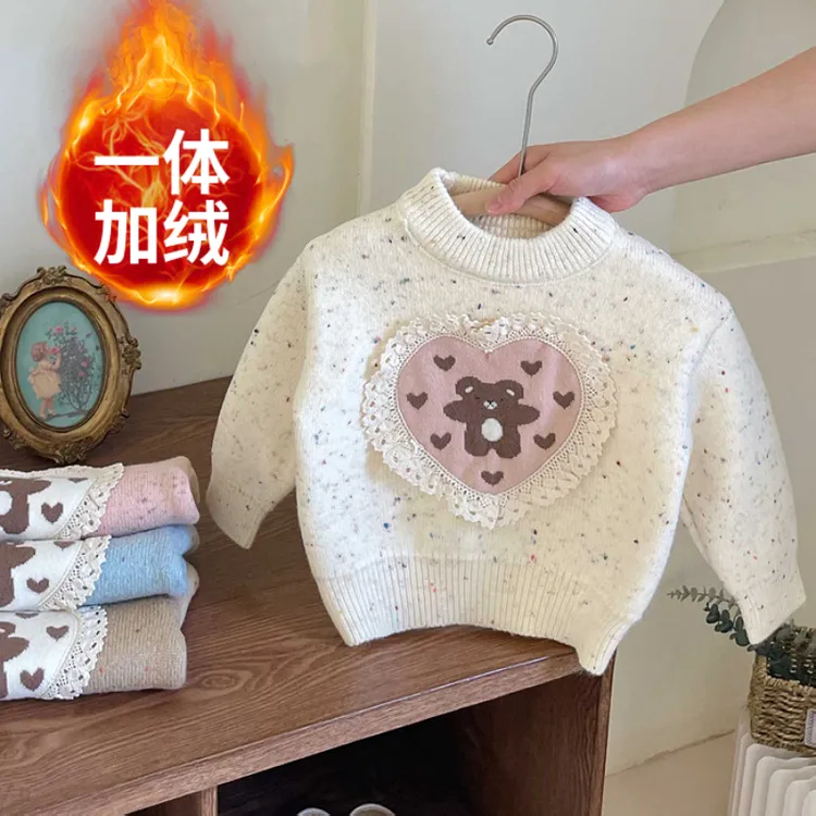 【高品质】2025秋冬新款女童一体绒毛衣女宝宝加绒加厚洋气针织衫 