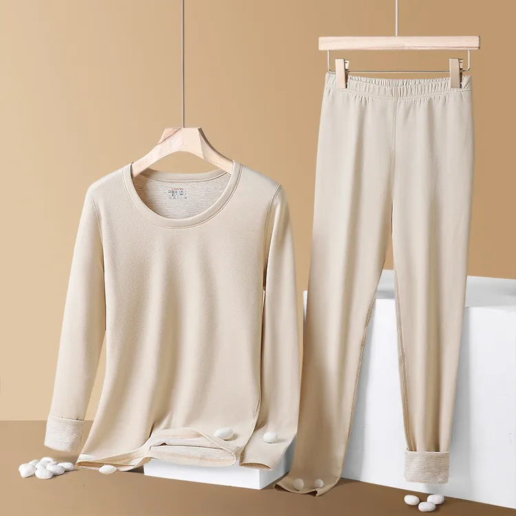貂绒蚕丝保暖套装保暖内衣长袖男女秋衣秋裤套装无痕自发热打底衫