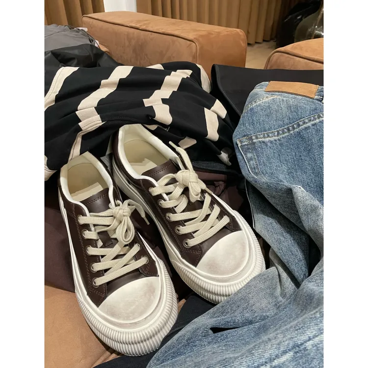 月月不吃鱼 小众设计简约百搭做旧做脏饼干鞋休闲鞋 2407B3147