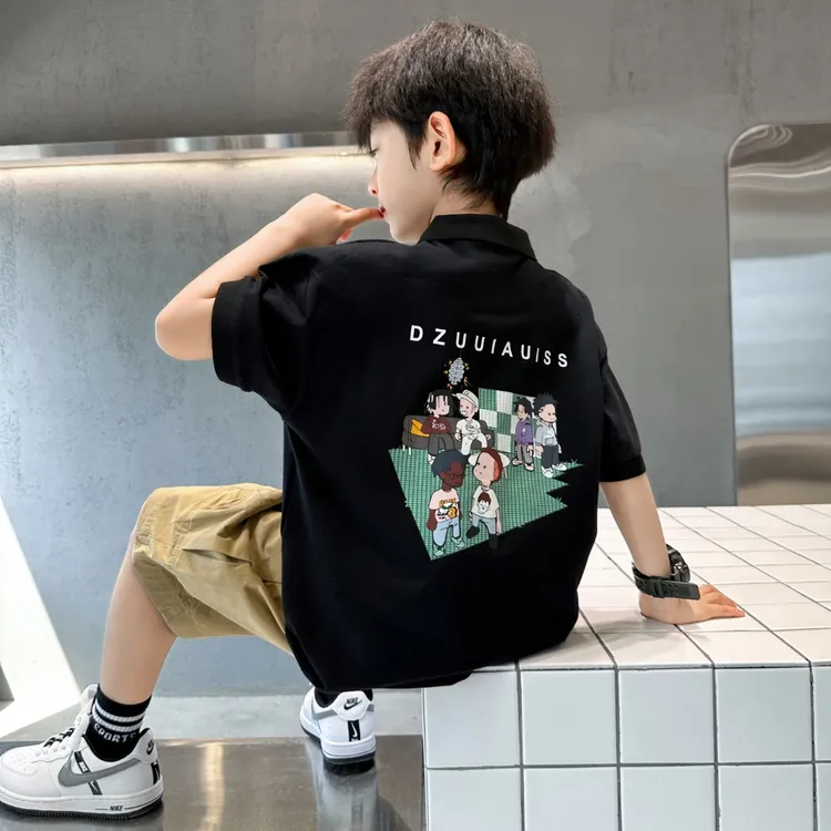 中班仔品牌男童印花POLO衫夏季短袖男孩夏装6-12岁*童装男童39384