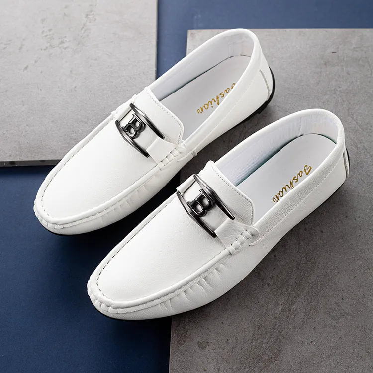 2025年白色黑色豆豆鞋男士懒人韩版男鞋秋季潮流透气青年休闲皮鞋