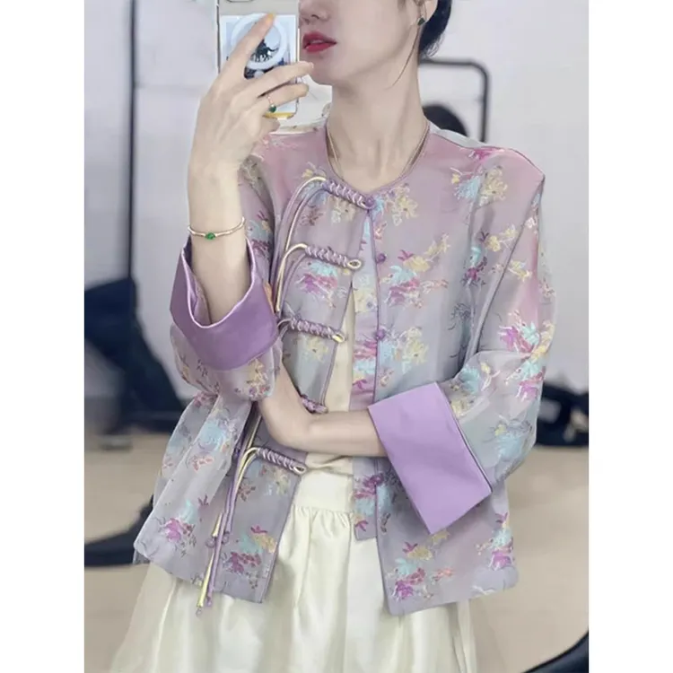 2026春季季新中式女装重工盘扣紫色外套高端高级感中国风修身上衣