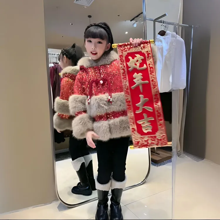 （年货压轴款）女童中大童加绒加厚韩版2024冬季新款保暖外套洋气