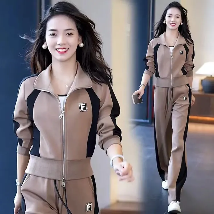 微胖mm时尚休闲套装女款春秋季大码宽松显瘦洋气减龄运动服两件套