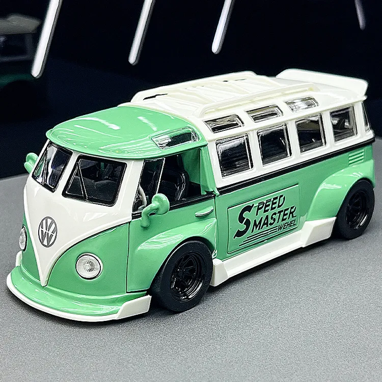 大众T1巴士合金车模涂装车宽体男孩汽车模型儿童玩具声光回力摆件