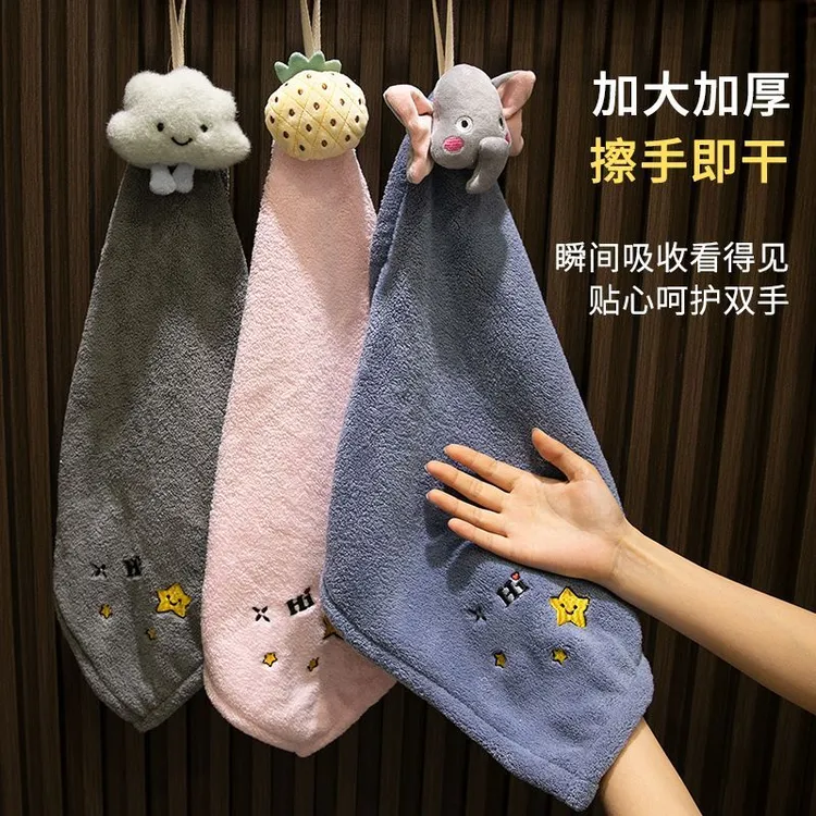 可挂式卡通擦手巾超强吸水速干不易掉毛加大厚厨房浴室洗手间抹布