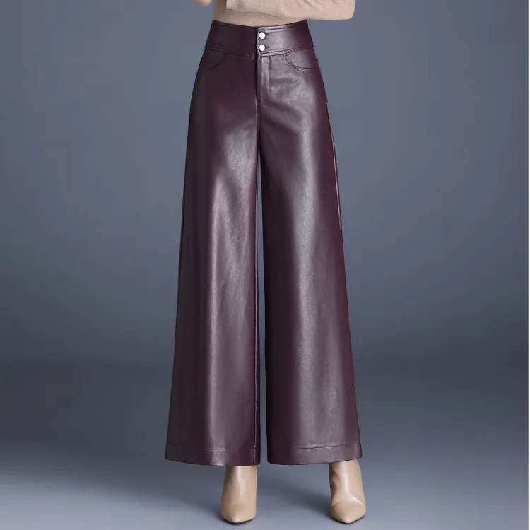 【pu皮裤】秋冬新款时尚高腰PU皮裤阔腿裤女垂感宽松洋气九分裤女裤