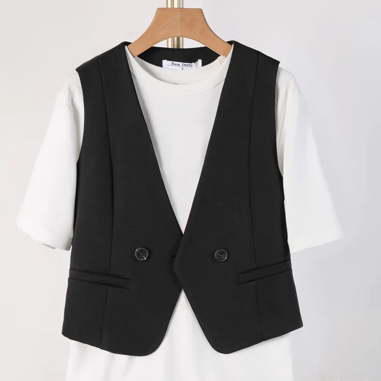 西装马甲女小背心2024春秋夏新款外搭叠穿女士坎肩黑色短款马夹背
