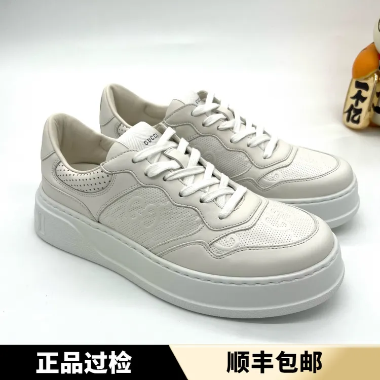 未使用 GUCCI/古驰 双G系列 印花压纹板鞋 全新白色饼干鞋 多尺码