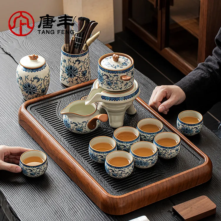 唐丰青花汝窑自动茶具套装家用客厅功夫茶壶茶杯懒人泡茶器礼盒装
