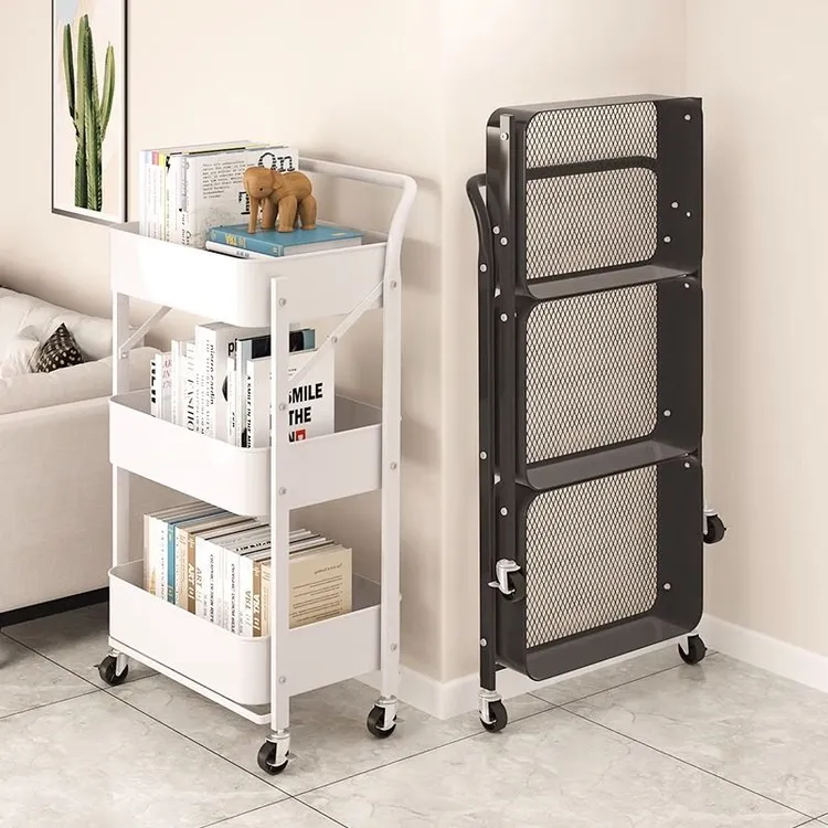 免安装折叠小推车置物架移动落地厨房零食架多层移动收纳架放书联