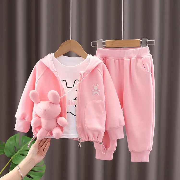 韩版女童套装秋装2023新款洋气儿童宝宝休闲三件套卡通长袖外套潮