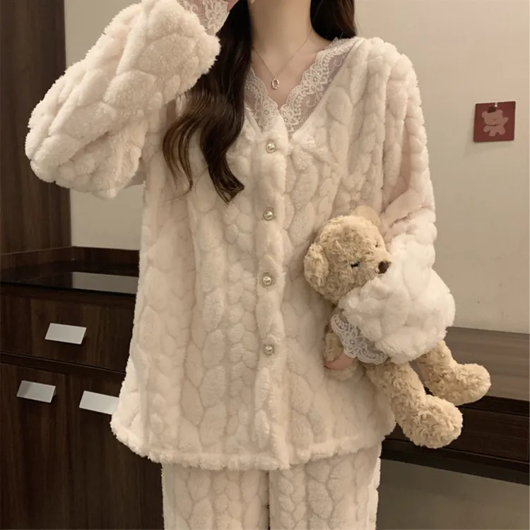 爆款2025新款秋冬季睡衣女士珊瑚绒加绒加厚可外穿冬天家居服套装