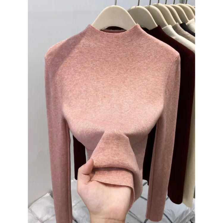 半高领软糯针织衫女秋冬新款修身套头百搭毛衣洋气内搭打底衫纯色