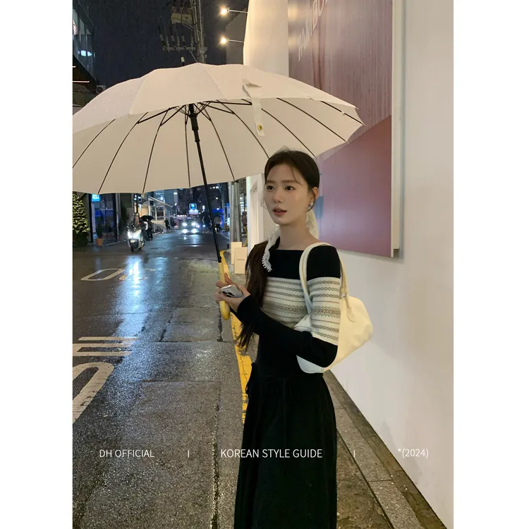 DH OFFICIAL 大花【费尔岛梦境】韩系ins撞色时尚毛衫 修身一字肩