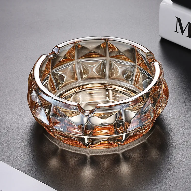 琥珀色轻奢高档菱格纹商务烟灰缸办公家用客厅卧室KTV通用