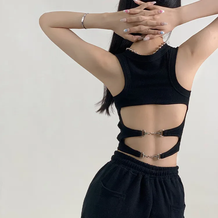 辣妹风露背吊带背心带胸垫夏季内搭外穿文胸一体修身显瘦美背上衣