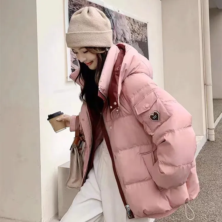 【程总专属】连帽拼色棉服女冬2025新款高级感加厚保暖面包服外套