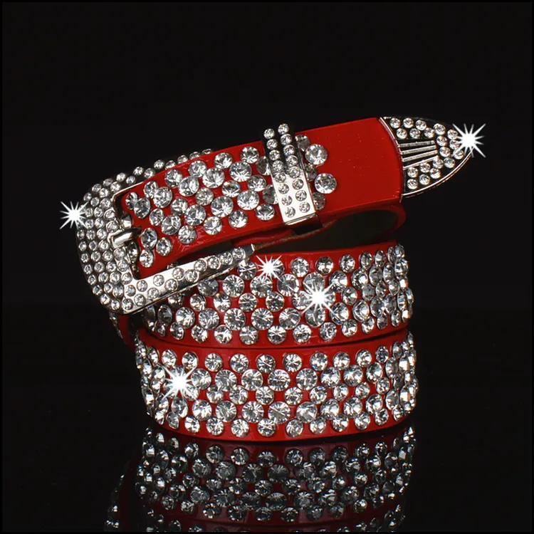 女士真皮针扣水钻镶嵌皮带女款牛皮时尚韩版牛仔裤腰带满钻裤带潮