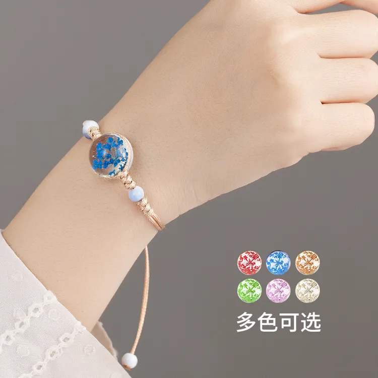 非金属玻璃手链 金美澳小清新玻璃球植物干花手链女民族风手饰品