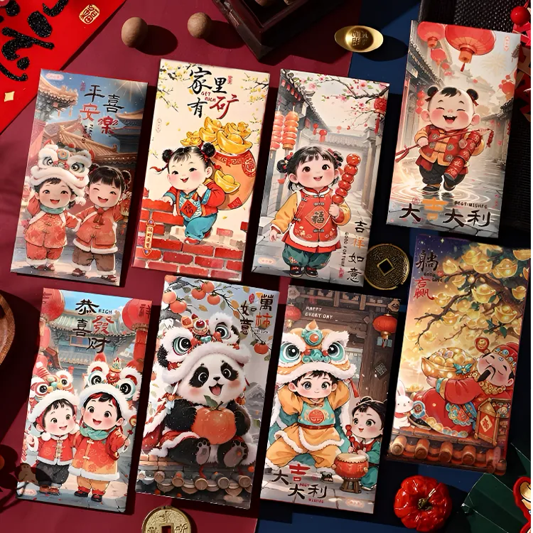【福娃财神醒狮熊猫30个】马年新款年画中式创意利是封创意过年红包商品图