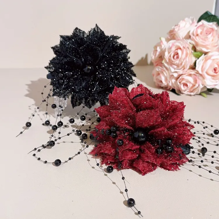 时尚气质百搭珊瑚花流苏珠珠抓夹A79