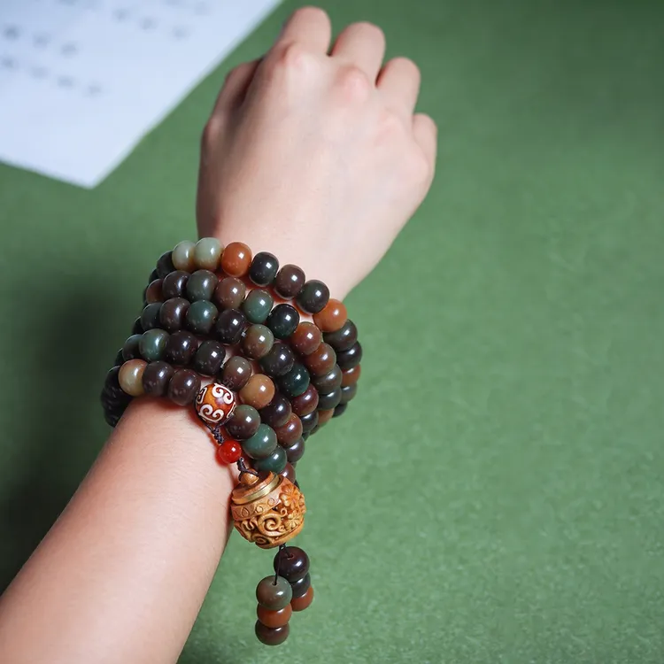 （3颗鉴定珠）敦煌菩提108珠9/12mm算盘珠脖挂多圈手串（盘玩袋手套）