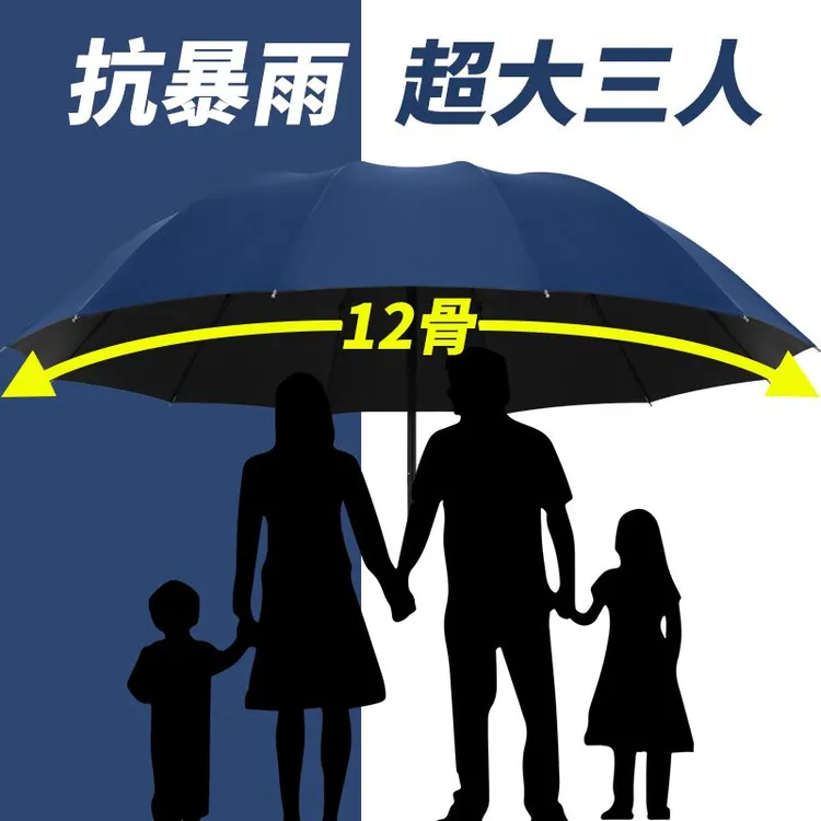 【升级伞骨不生锈】12骨超大号晴雨伞防紫外线三折叠学生防风抗暴风