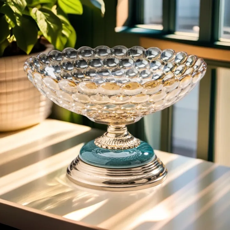 欧式高档水晶玻璃水果盘网红现代简约客厅茶几大号果盘子圆形摆盘