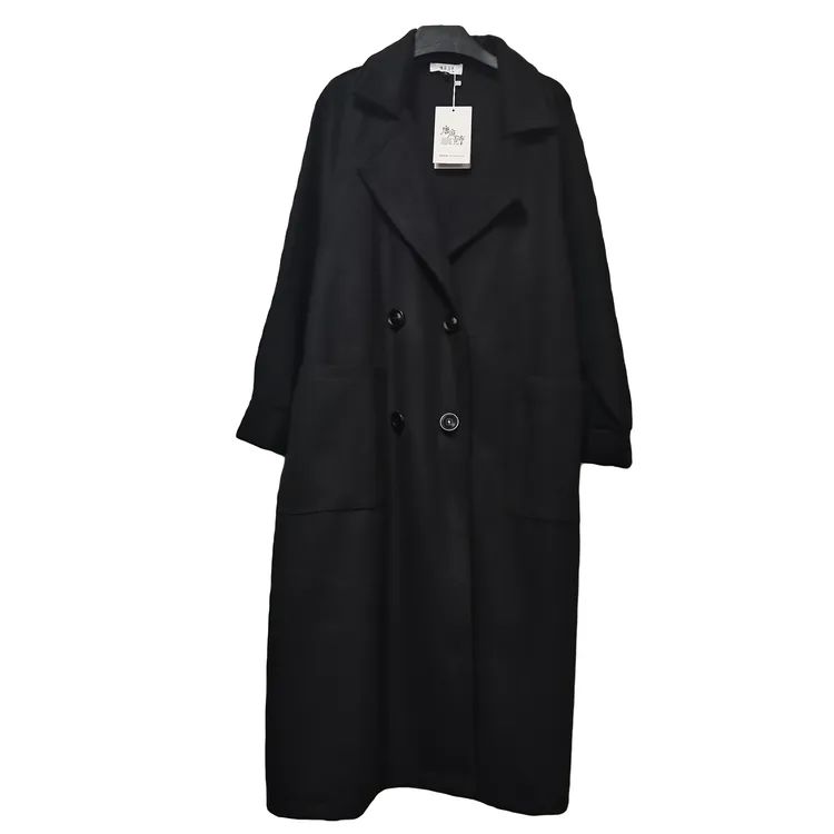 唐麻吉布大码女装080黑大衣宽松洋气显瘦秋冬新款外套时尚休闲