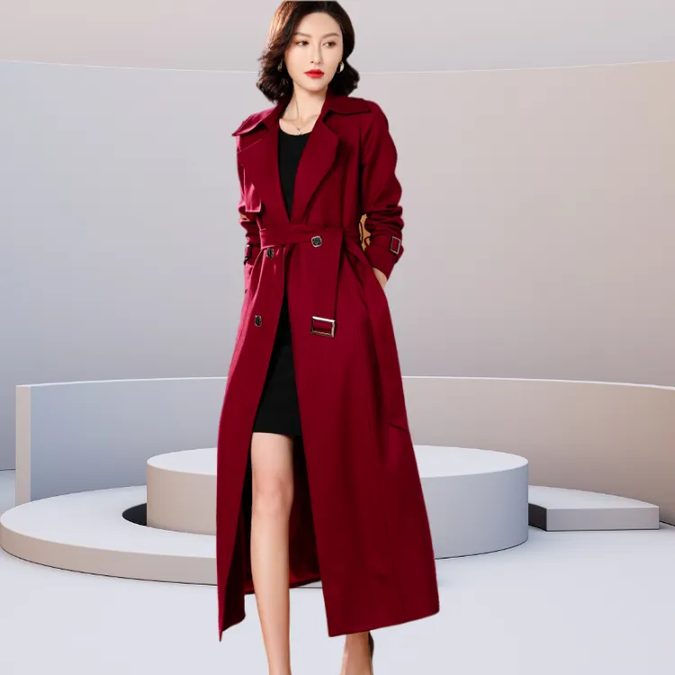 酒红色风衣大衣女2025春秋新款英伦风长款修身显瘦高级感外套气质