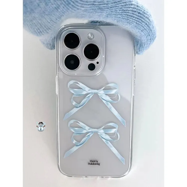 韩国ins婴儿蓝蝴蝶结15适用11苹果13手机壳iPhone14promax透12女x