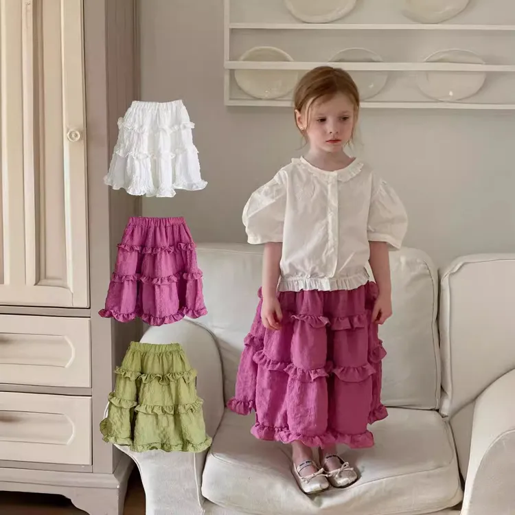 宝宝裙2024春夏新款韩版女童木耳边半裙层层蛋糕裙洋气公主半身裙
