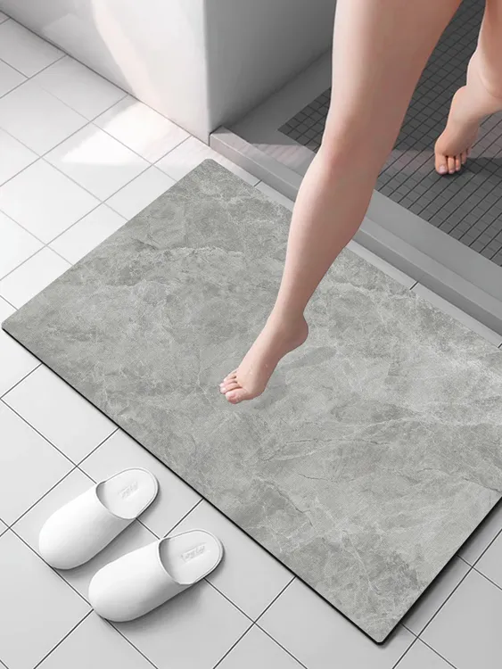 大理石纹浴室门口地垫卫生间地毯软硅藻泥吸水垫防滑长方形脚垫子