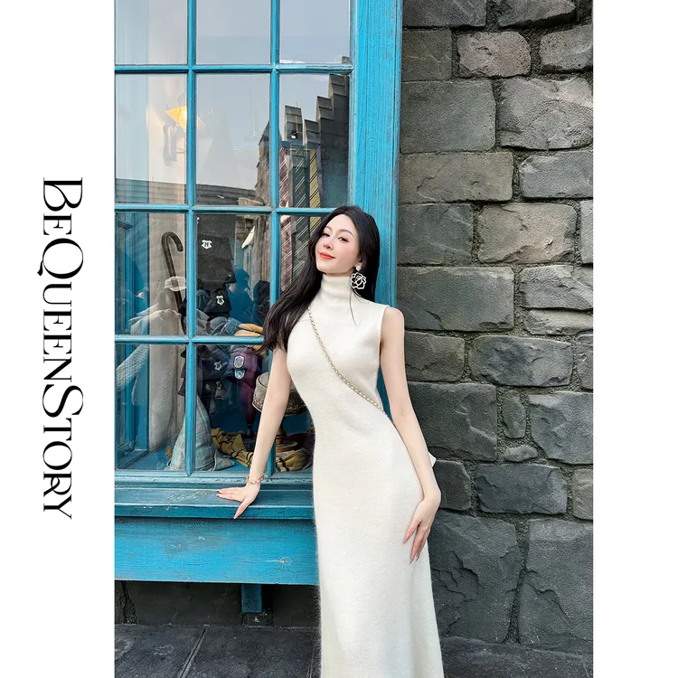 BeQueenStory【天菜曲线】马海毛羊毛混纺气质显瘦秋冬连衣裙女