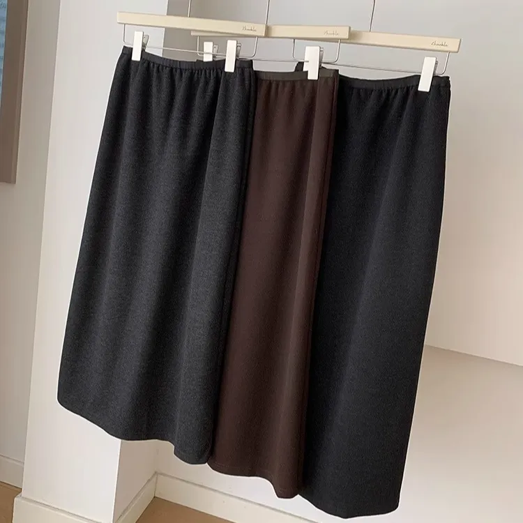 极简醋酸羊绒毛呢裙2024秋冬新韩国直筒显瘦高腰开叉中长款半裙1