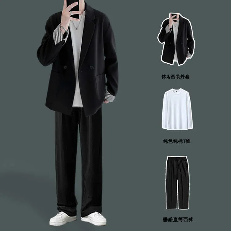 休闲西装男士套装外套韩版潮流宽松高级感痞帅男装搭配一套西服男