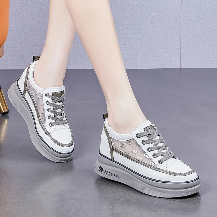 超火爆款内增高女鞋2024夏季新款冰丝网面透气薄款运动休闲小白鞋