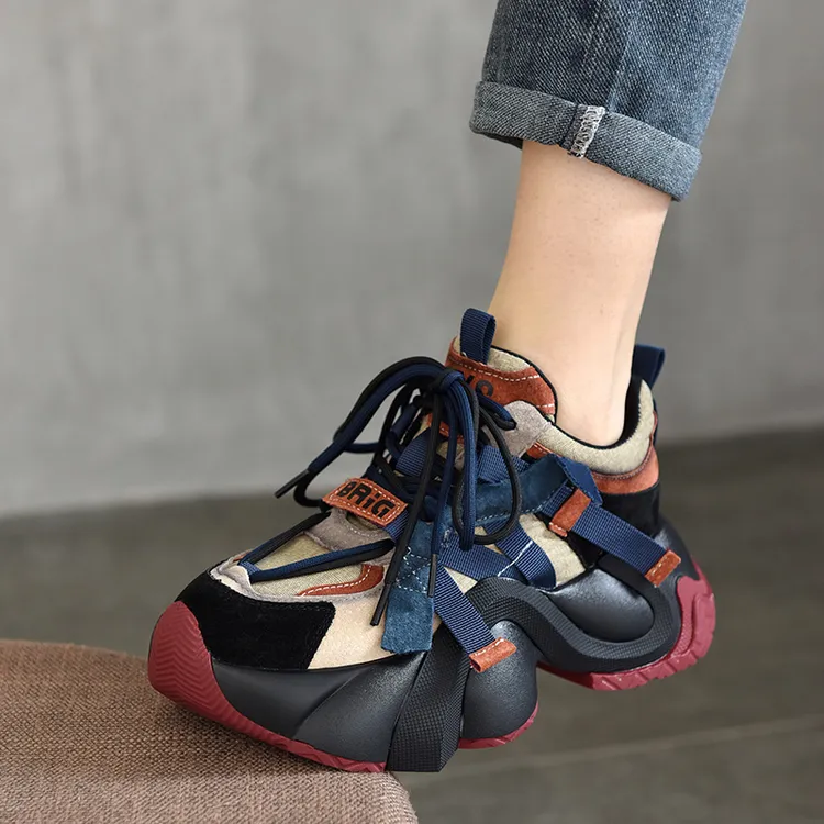 真皮老爹鞋女ins潮休闲女鞋2025春季新款厚底松糕网红爆款单鞋