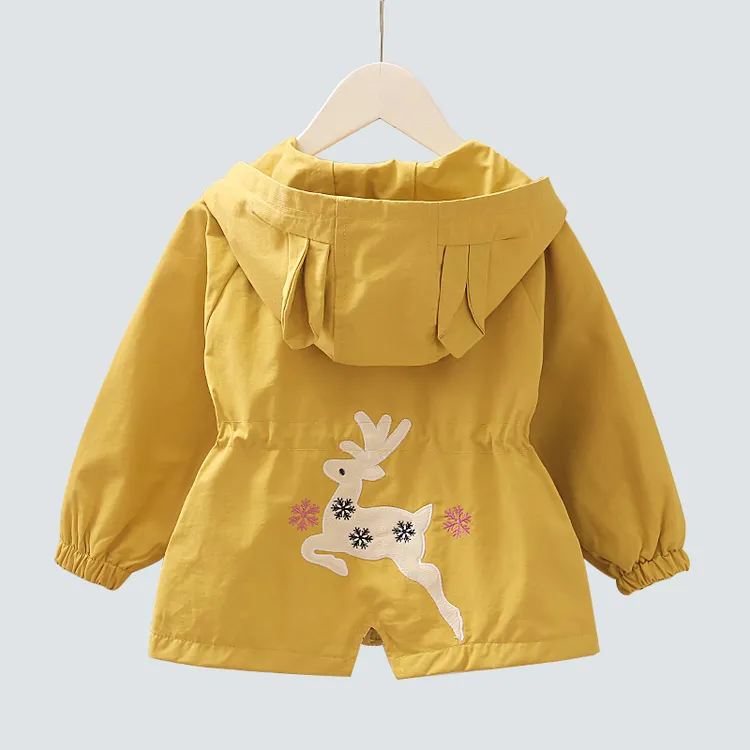 女童外套春秋装2025新款宝宝秋款小童洋气上衣中长款卡通连帽风衣